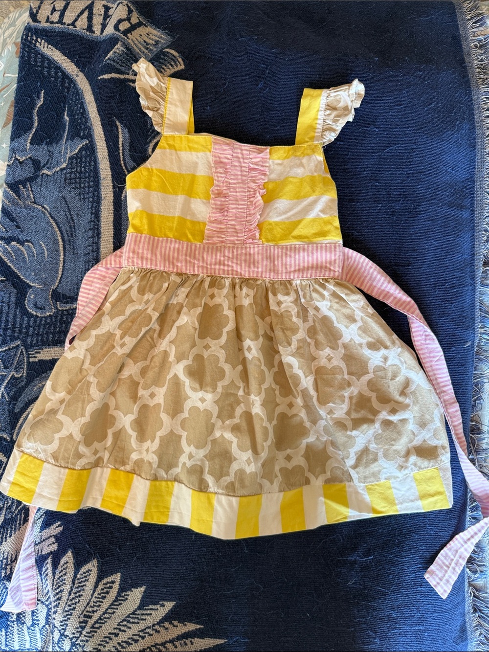 Girls Yellow & Pink Striped Sundress with Floral Print Skirt
